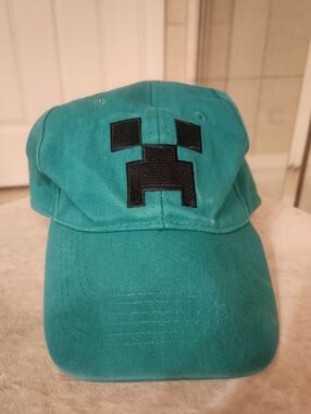 Teal Kids Baseball Hat with Black Pixel Face